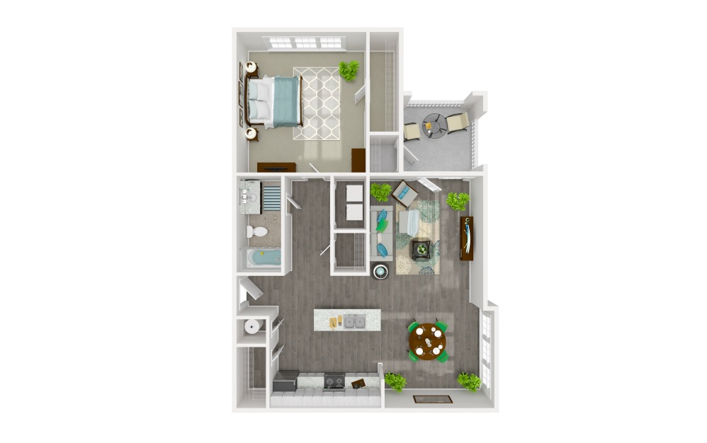 Solo - 1 bedroom floorplan layout with 1 bathroom and 881 square feet (3D)