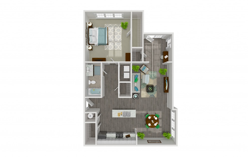 Forte - 1 bedroom floorplan layout with 1 bath and 954 square feet. (3D)