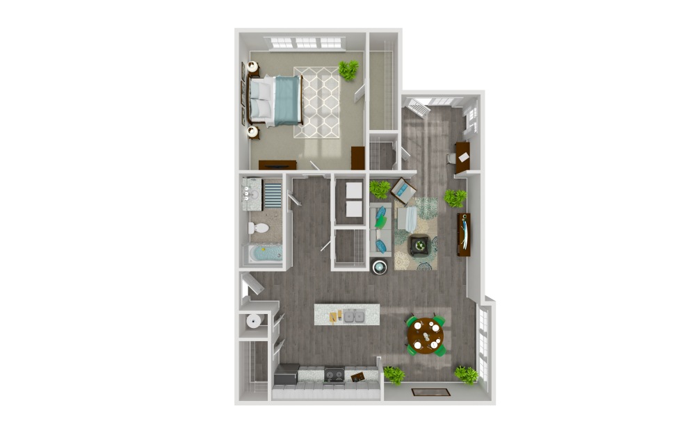 Forte - 1 bedroom floorplan layout with 1 bathroom and 954 square feet (3D)