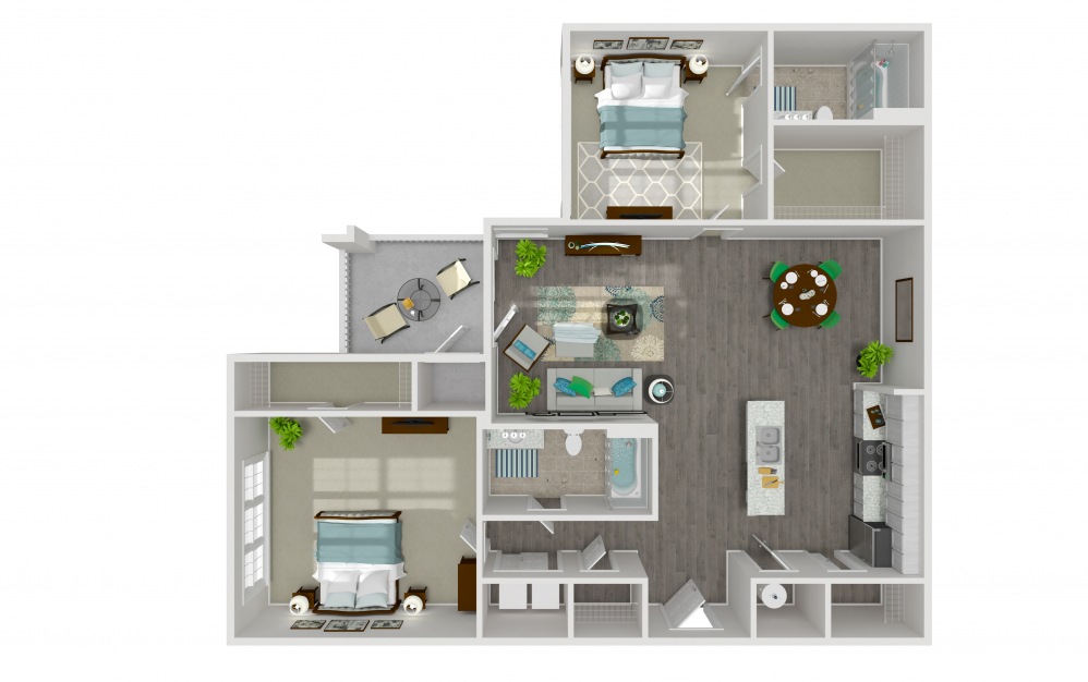 Lyric - 2 bedroom floorplan layout with 2 baths and 1146 square feet. (2D)