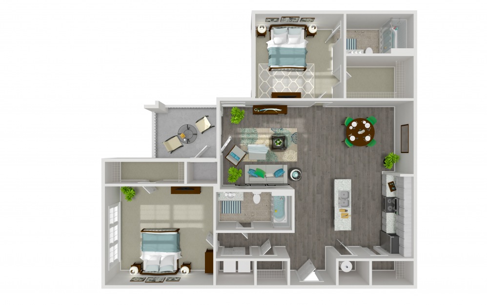 Lyric - 2 bedroom floorplan layout with 2 bathrooms and 1146 square feet (2D)