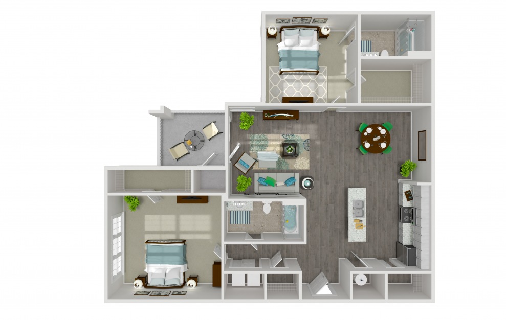Lyric - 2 bedroom floorplan layout with 2 baths and 1146 square feet. (3D)
