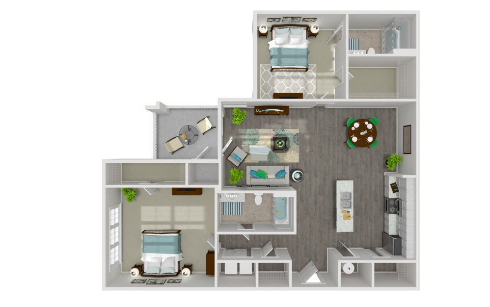 Lyric - 2 bedroom floorplan layout with 2 bathrooms and 1146 square feet (3D)