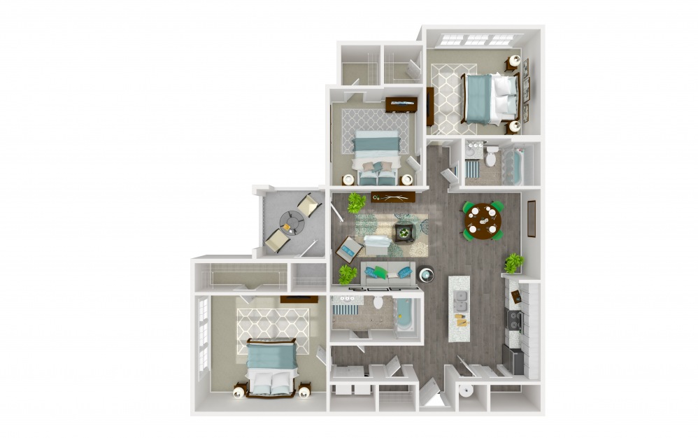 Pitch - 3 bedroom floorplan layout with 2 bathrooms and 1316 square feet (2D)